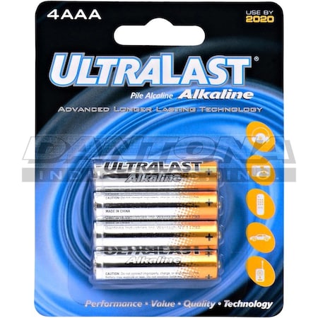 Dantona Alkaline Zinc/Manganese Dioxide (MnO2) Battery, AAA 1.5V DC 4 PK ULA4AAA